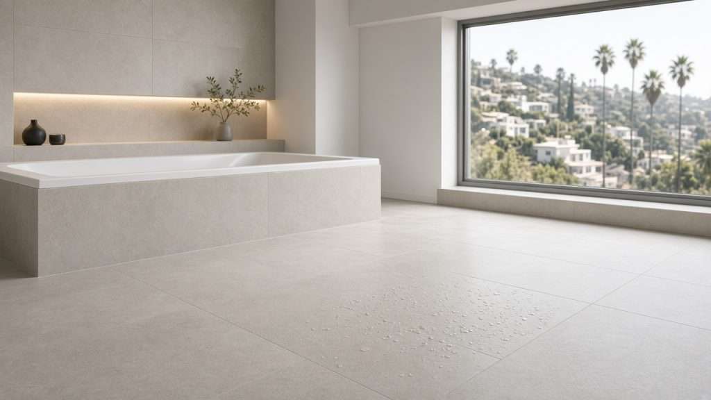 Bathroom floor tile with anti-slip treatment in Orange County