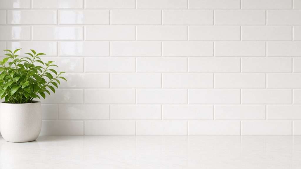 White ceramic subway tile backsplash with clean grout in the Bay Area