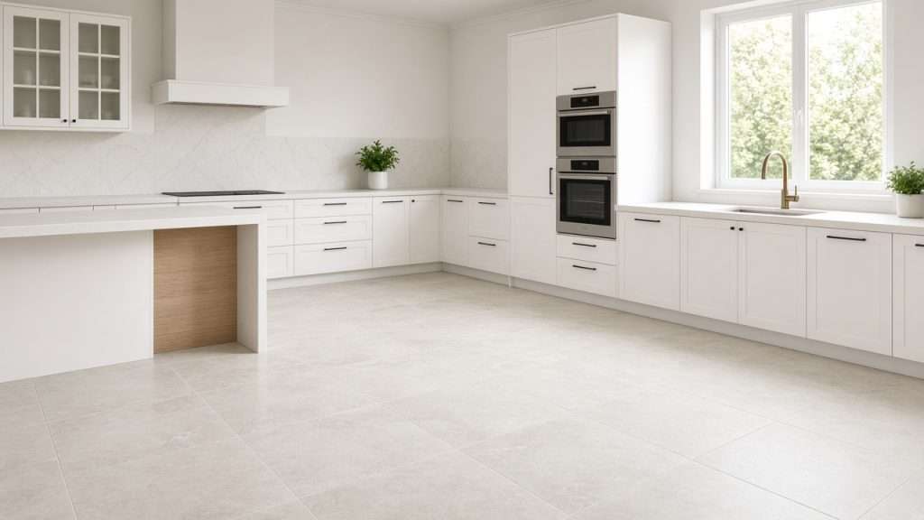 Clean ceramic tile kitchen floor in a Los Angeles home