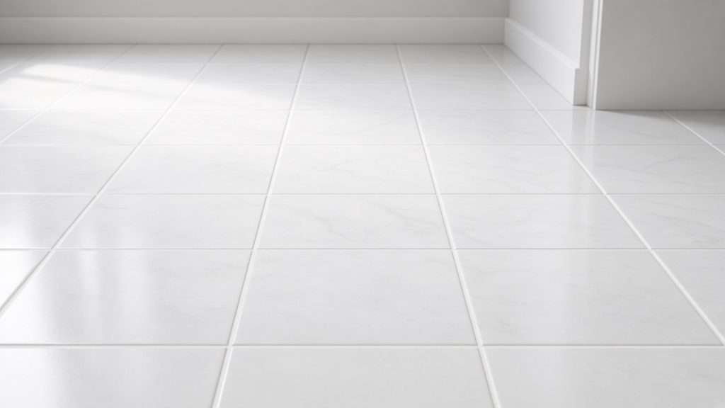Close-up of clean white tile and bright grout lines after cleaning in San Diego