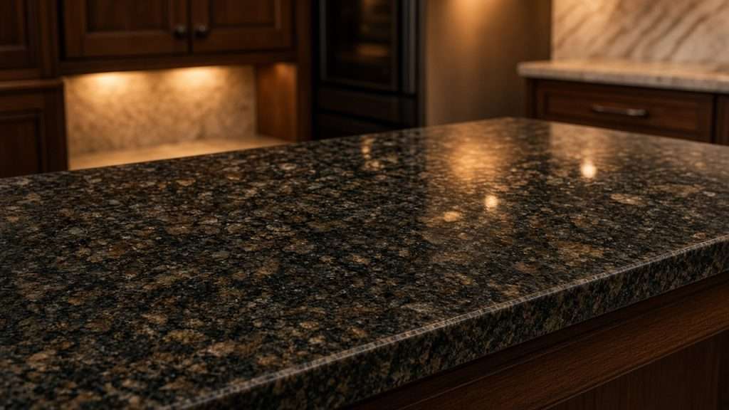 Polished granite kitchen countertop