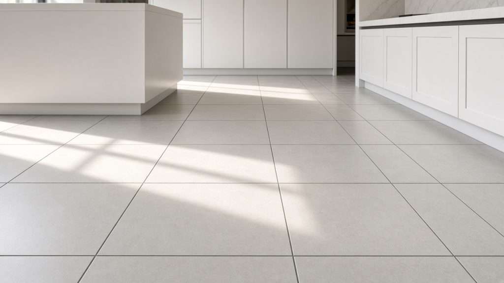 Kitchen tile floor with even, color-sealed grout in the Bay Area