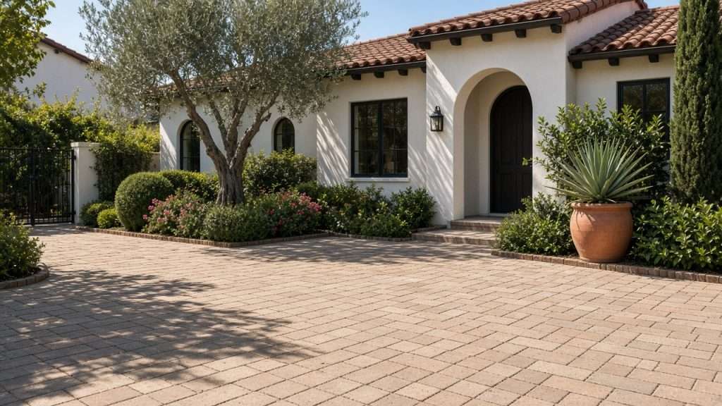 Clean paver courtyard driveway at an Orange County home