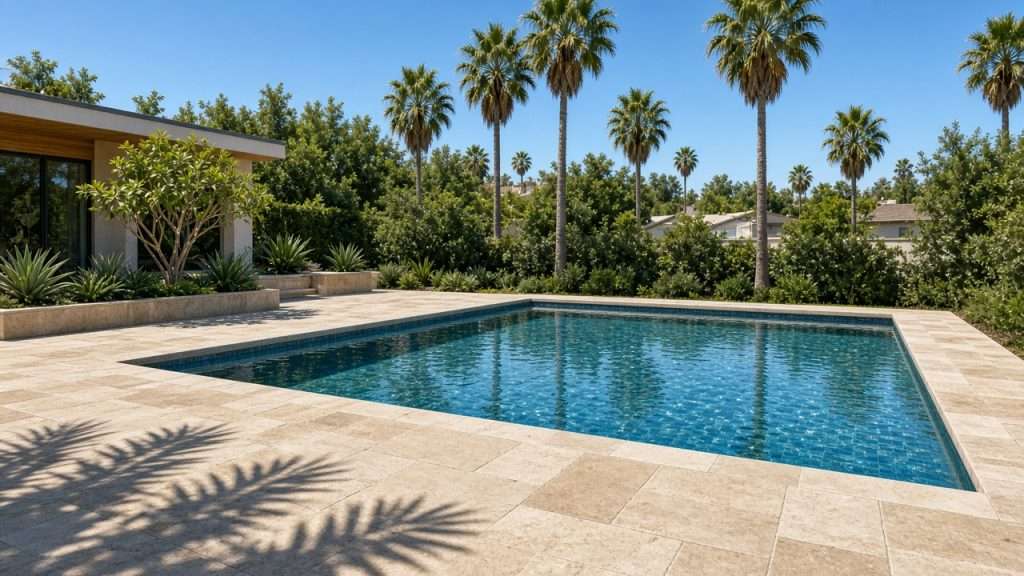 Pool deck tile with anti-slip treatment in Los Angeles