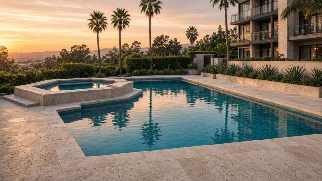 Pool and spa deck tile with anti-slip treatment in Los Angeles
