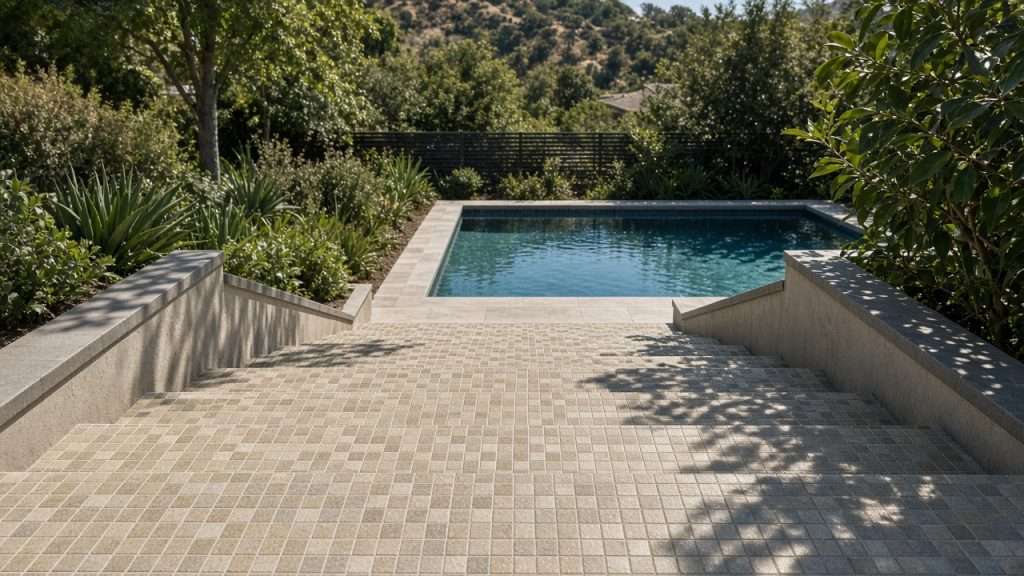 Pool steps with anti-slip treatment in the Bay Area