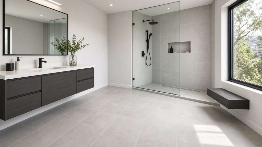 Clean porcelain tile bathroom floor in the Bay Area