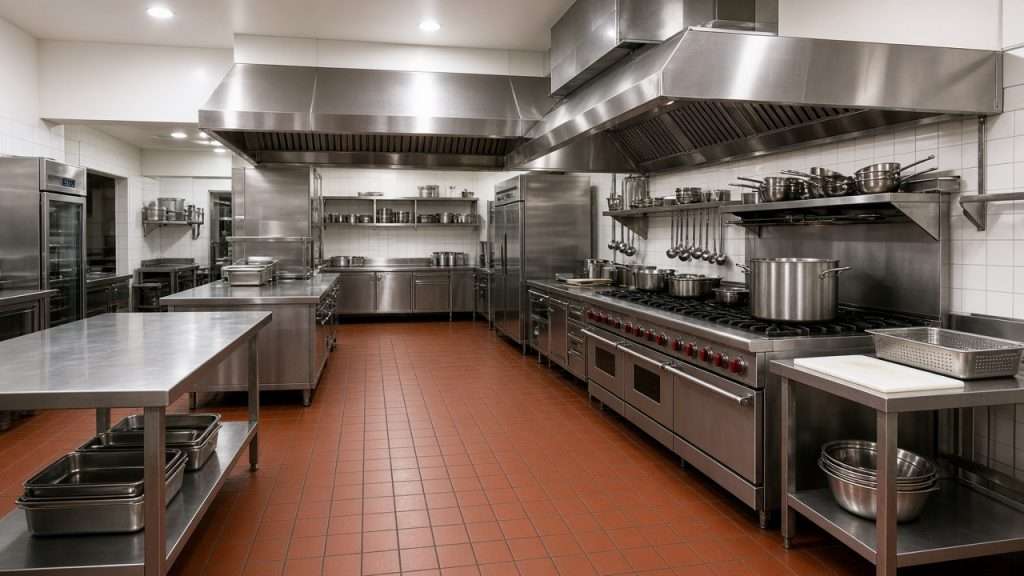 Clean quarry tile floor in an Orange County commercial kitchen