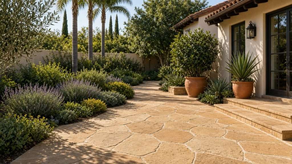 Clean sandstone patio at a Bay Area home