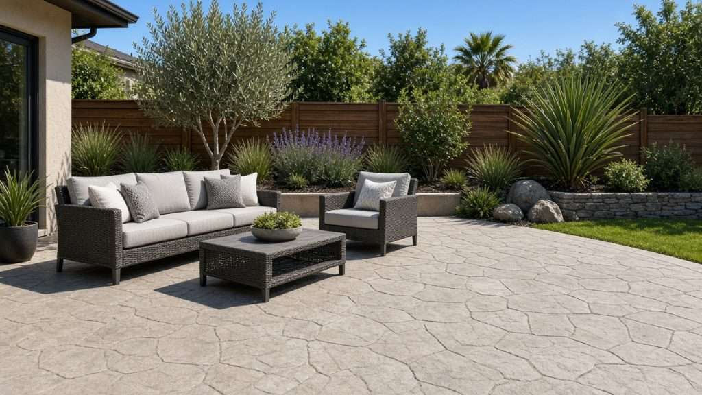 Clean stamped concrete patio in San Diego
