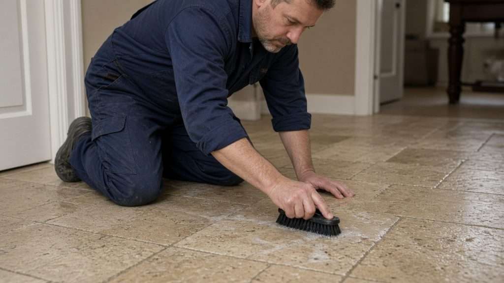 Technician restoring a stone floor in San Diego
