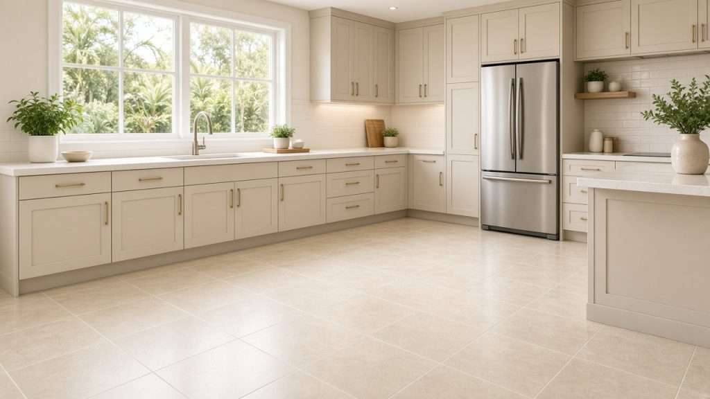 Clean ceramic tile and grout kitchen floor in Los Angeles