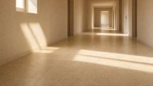 Honey travertine hallway floor in a Bay Area home